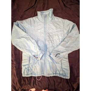 Columbia Womens Windbreaker Jacket Blue Solid Full Zip Embroidered S